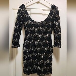 Arden B Black and Silver Long Sleeve Dress